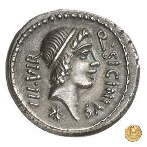 444/1 - denario Q. Sicinius / C. Coponius 49 BC (Itinerante con Pompeius)