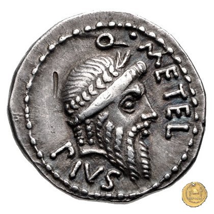 459/1 - denario Q. Caecilius Q.f. Q.n. Metellus Pius Scipio Nasica 47-46 BC (Africa)