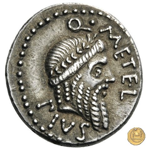 459/1 - denario Q. Caecilius Q.f. Q.n. Metellus Pius Scipio Nasica 47-46 BC (Africa)