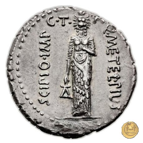 460/4 - denario Q. Caecilius Metellus / P. Licinius Crassus Iunianus 47-46 BC (Africa)