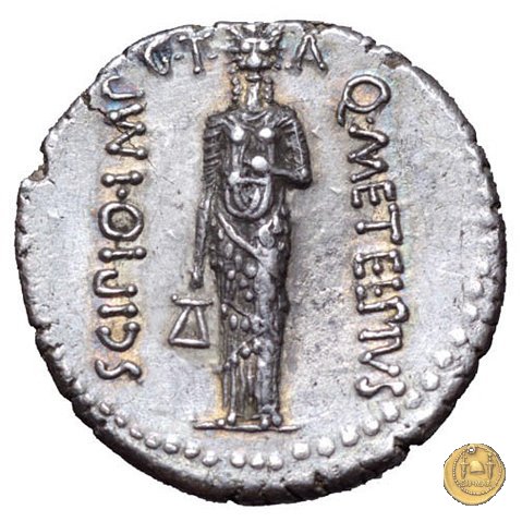 460/4 - denario Q. Caecilius Metellus / P. Licinius Crassus Iunianus 47-46 BC (Africa)