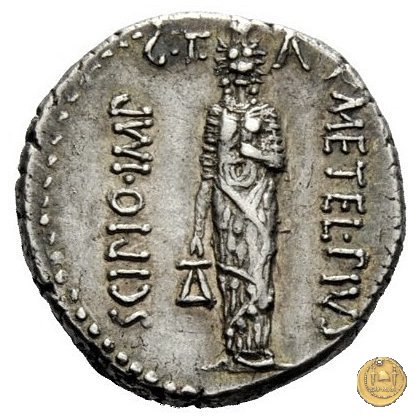 460/4 - denario Q. Caecilius Metellus / P. Licinius Crassus Iunianus 47-46 BC (Africa)