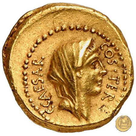 466/1 - aureo C. Iulius Caesar / A. Hirtius A.f. 46 a.C. (Roma)