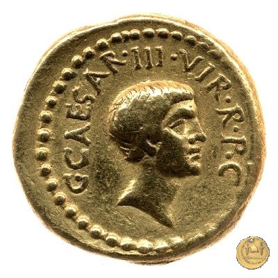 492/1 - aureo M. Antonius / C. Iulius Caesar Octavianus 43 BC (Gallia Cisalpina)