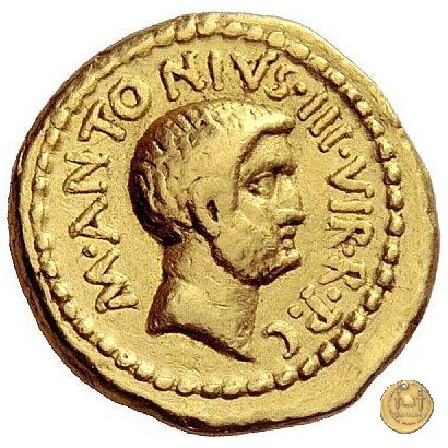 494/14 - aureo M. Antonius / L. Mussidius Longus 42 BC (Roma)