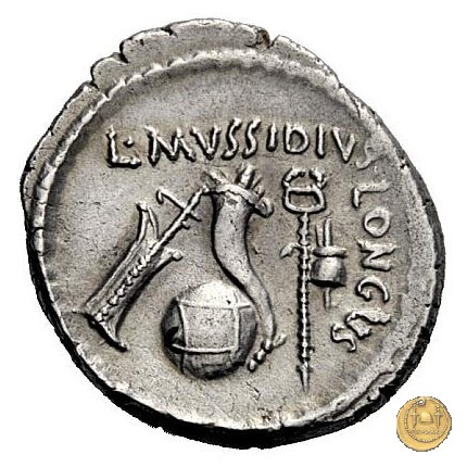 494/39 - denario L. Mussidius T.f. Longus 42 BC (Roma)