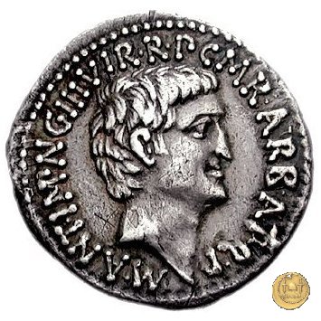 517/2 - denario M.Antonius / C.Iulius Caesar Octavianus / M.Barbatius 41 BC (Itinerante con M. Antonius)