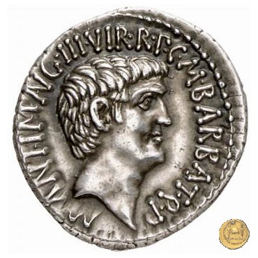 517/2 - denario M.Antonius / C.Iulius Caesar Octavianus / M.Barbatius 41 BC (Itinerante con M. Antonius)