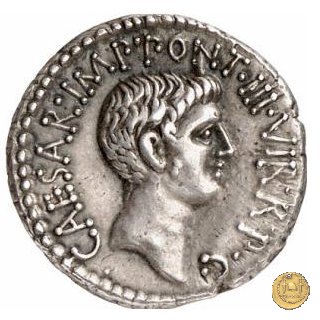 517/2 - denario M.Antonius / C.Iulius Caesar Octavianus / M.Barbatius 41 BC (Itinerante con M. Antonius)