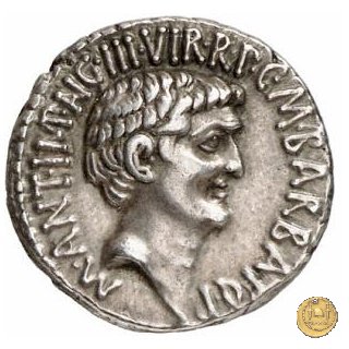 517/2 - denario M.Antonius / C.Iulius Caesar Octavianus / M.Barbatius 41 BC (Itinerante con M. Antonius)