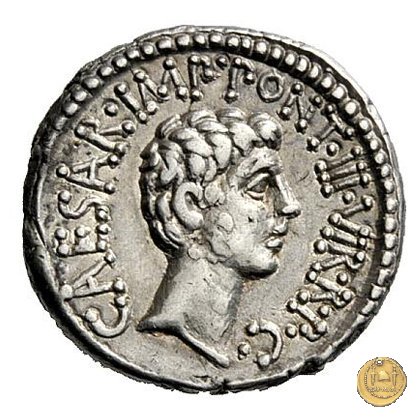 517/2 - denario M.Antonius / C.Iulius Caesar Octavianus / M.Barbatius 41 BC (Itinerante con M. Antonius)