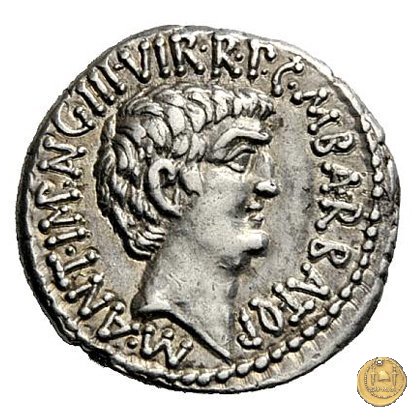 517/2 - denario M.Antonius / C.Iulius Caesar Octavianus / M.Barbatius 41 BC (Itinerante con M. Antonius)