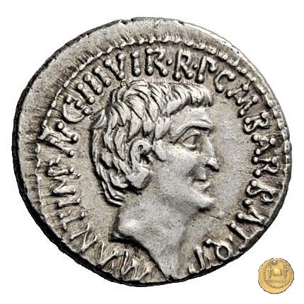 517/2 - denario M.Antonius / C.Iulius Caesar Octavianus / M.Barbatius 41 BC (Itinerante con M. Antonius)