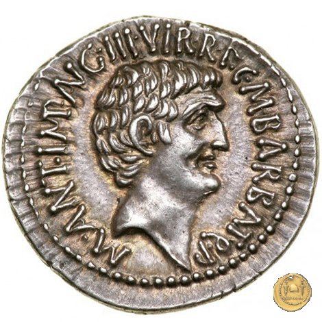 517/2 - denario M.Antonius / C.Iulius Caesar Octavianus / M.Barbatius 41 BC (Itinerante con M. Antonius)