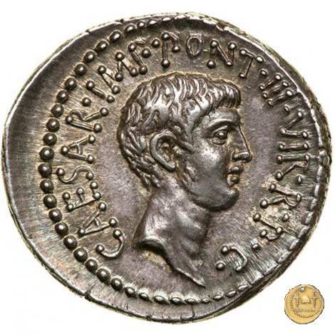 517/2 - denario M.Antonius / C.Iulius Caesar Octavianus / M.Barbatius 41 BC (Itinerante con M. Antonius)