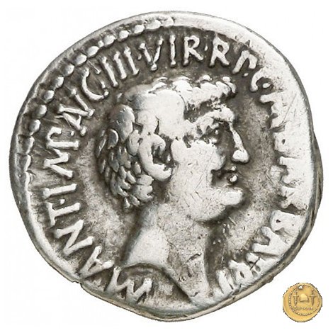 517/2 - denario M.Antonius / C.Iulius Caesar Octavianus / M.Barbatius 41 BC (Itinerante con M. Antonius)