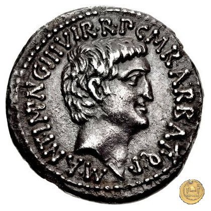 517/2 - denario M.Antonius / C.Iulius Caesar Octavianus / M.Barbatius 41 BC (Itinerante con M. Antonius)