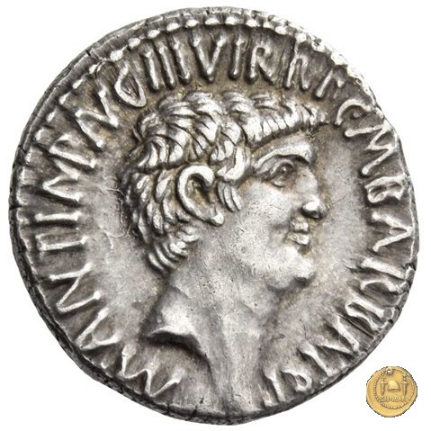 517/2 - denario M.Antonius / C.Iulius Caesar Octavianus / M.Barbatius 41 BC (Itinerante con M. Antonius)