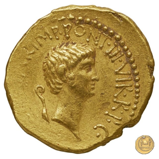 517/7 - aureo M. Antonius / C. Iulius Caesar Octavianus / L. Gellius 41 BC (Itinerante con M. Antonius)