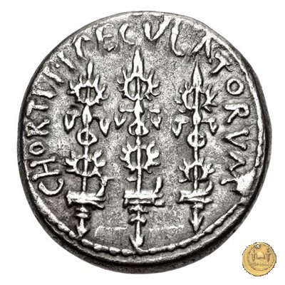 544/12 - denario CHORTIS SPECVLATORVM 32-31 BC (Itinerante con M. Antonius)