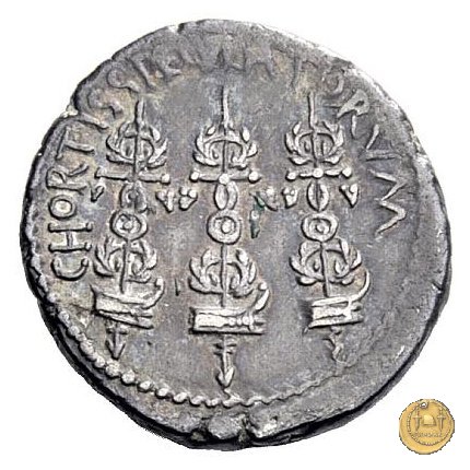 544/12 - denario CHORTIS SPECVLATORVM 32-31 BC (Itinerante con M. Antonius)