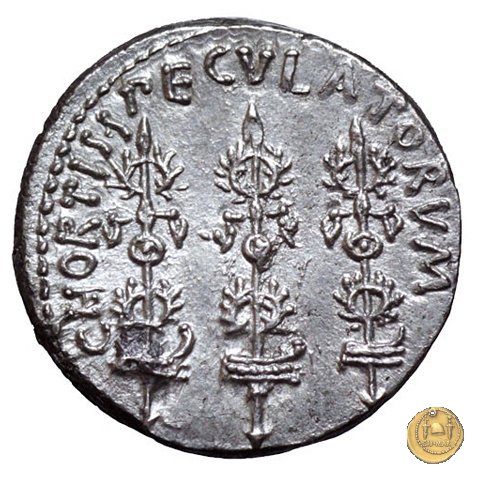 544/12 - denario CHORTIS SPECVLATORVM 32-31 BC (Itinerante con M. Antonius)