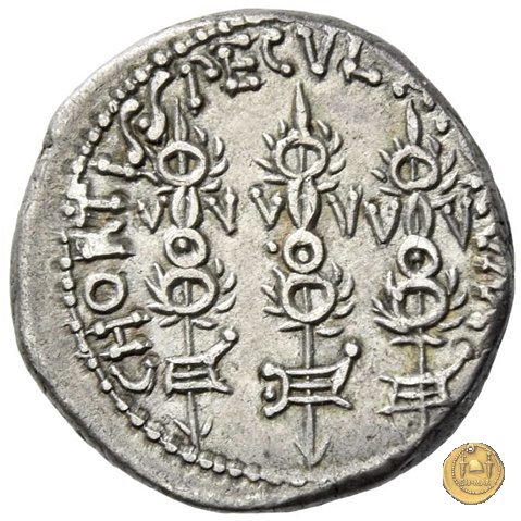 544/12 - denario CHORTIS SPECVLATORVM 32-31 BC (Itinerante con M. Antonius)