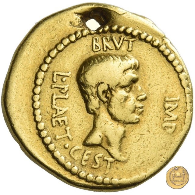 aureo M. Iunius Brutus / L. Plaetorius Cestianus 43-42 BC (Itinerante con Brutus)