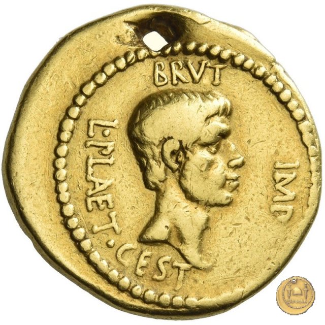 aureo M. Iunius Brutus / L. Plaetorius Cestianus 43-42 a.C. (Itinerante con Brutus)